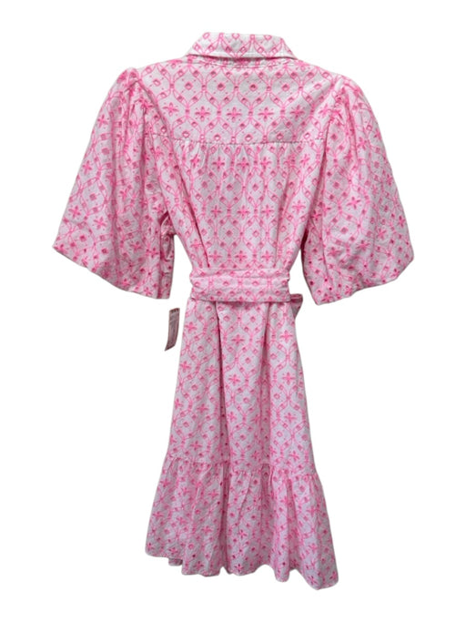 Lilly Pulitzer Size 10 White & Pink Cotton Eyelet Lace Short Puff Sleeve Dress White & Pink / 10