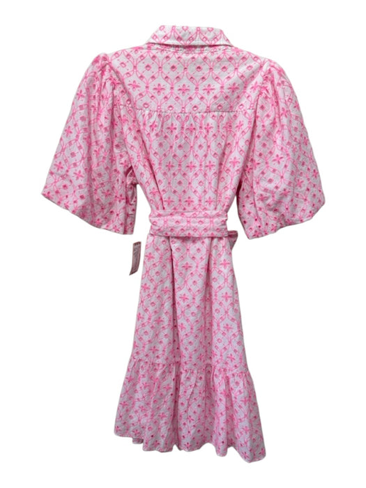 Lilly Pulitzer Size 10 White & Pink Cotton Eyelet Lace Short Puff Sleeve Dress White & Pink / 10