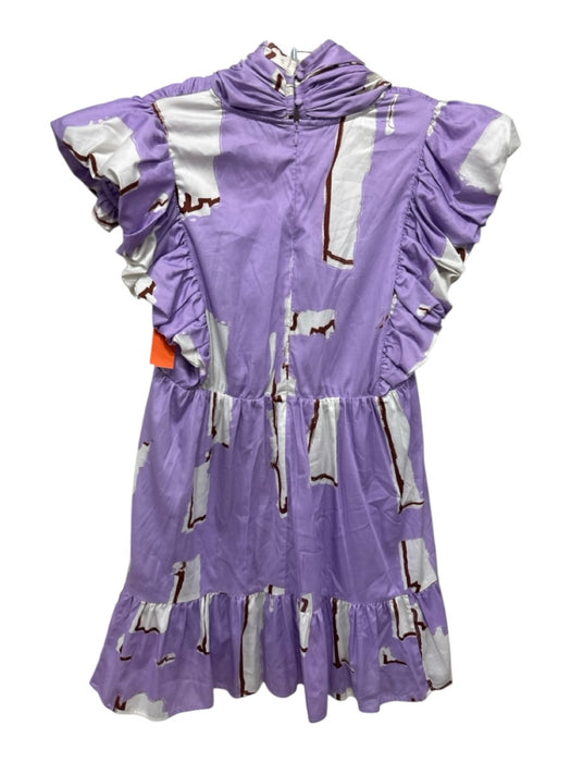 Crosby Size Est M Purple & White Cotton Blend Abstract Print High Neck Dress Purple & White / Est M