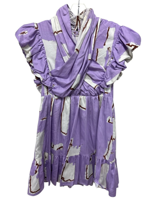 Crosby Size Est M Purple & White Cotton Blend Abstract Print High Neck Dress Purple & White / Est M