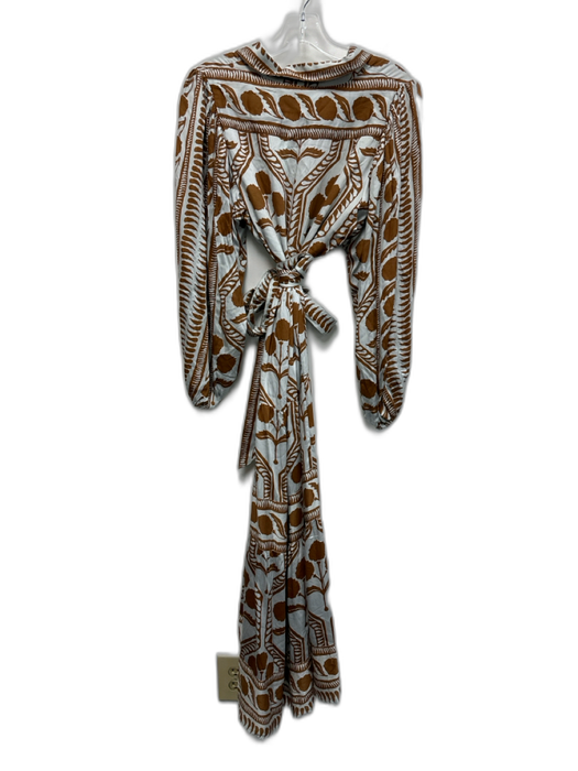 Omika Size M Brown & Blue Modal Leaf Print Long Puff Sleeve Collar Dress Brown & Blue / M