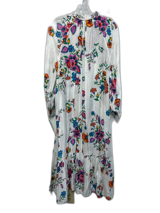 Diane Von Furstenberg Size S White & Multi Viscose & Silk Long Puff Sleeve Dress White & Multi / S