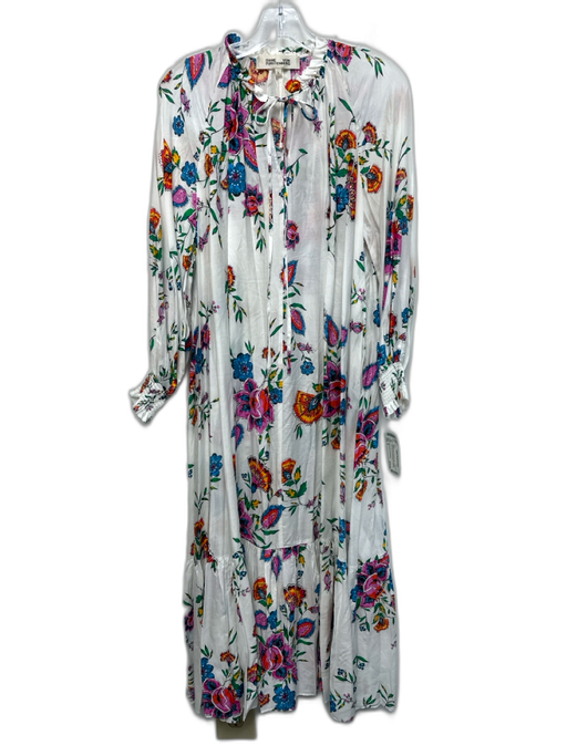 Diane Von Furstenberg Size S White & Multi Viscose & Silk Long Puff Sleeve Dress White & Multi / S