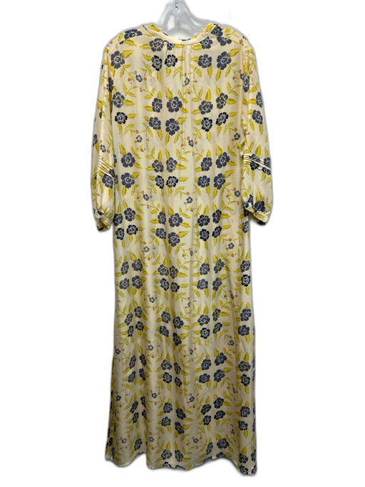 Natalie Martin Size S Cream, Yellow & Blue Silk Floral Long Puff Sleeve Dress Cream, Yellow & Blue / S