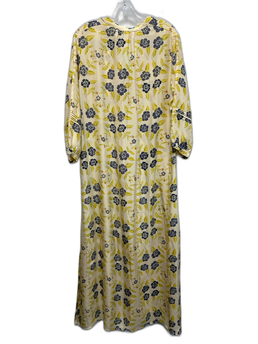 Natalie Martin Size S Cream, Yellow & Blue Silk Floral Long Puff Sleeve Dress Cream, Yellow & Blue / S