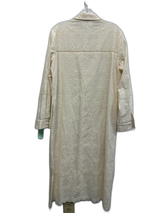 Pomander Place Size M Beige White Cotton Eyelet Lace Flowers Long Sleeve Dress Beige White / M