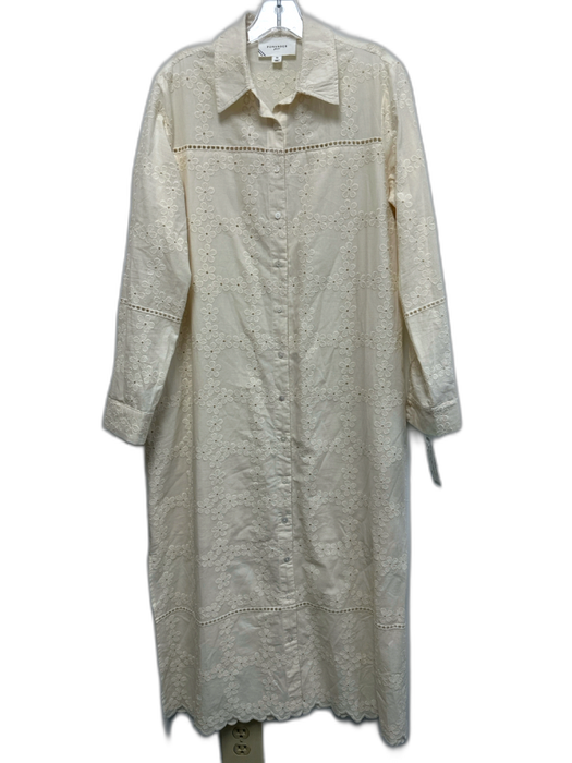 Pomander Place Size M Beige White Cotton Eyelet Lace Flowers Long Sleeve Dress Beige White / M