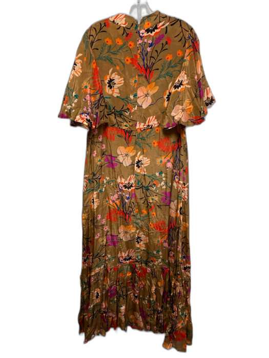 Oliphant Size M Brown & Multi Viscose Short flutter sleeve Floral Back Zip Dress Brown & Multi / M