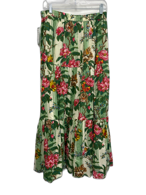 Mille Resort & Travel Size M Green & Multi Cotton Floral Striped Skirt Green & Multi / M