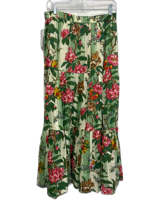Mille Resort & Travel Size M Green & Multi Cotton Floral Striped Skirt Green & Multi / M