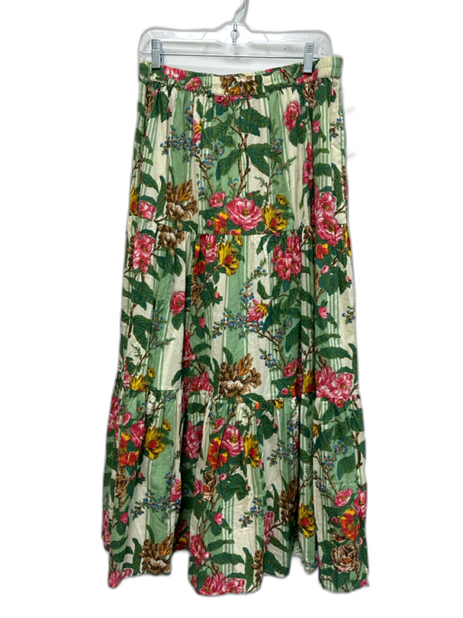 Mille Resort & Travel Size M Green & Multi Cotton Floral Striped Skirt Green & Multi / M