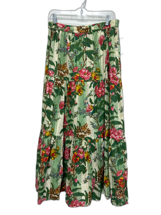 Mille Resort & Travel Size M Green & Multi Cotton Floral Striped Skirt Green & Multi / M