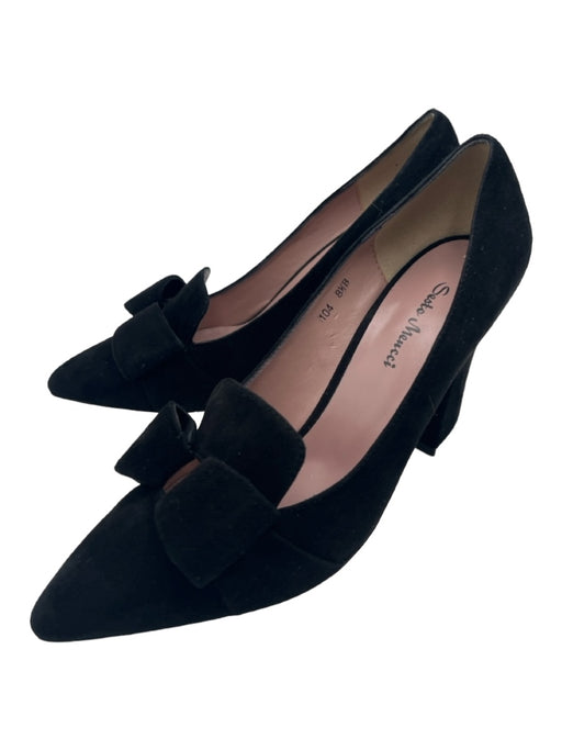 Sesto Meucci Shoe Size 8.5 Black Suede Pointed Toe Block Heel Bow Pumps Black / 8.5