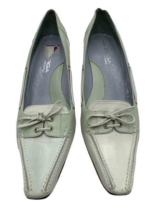 Via Spiga Shoe Size 8.5 Green & White Leather Pointed Square Toe Pumps Green & White / 8.5