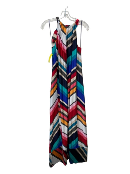 Trina Turk Size XS White & Multi Polyester High Tie Neck Chevron Maxi Dress White & Multi / XS