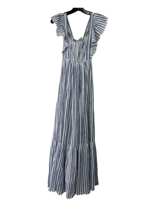 Ulla Johnson Size 0 White & Gray Cotton Striped Ruffle Cap Sleeve Midi Dress White & Gray / 0