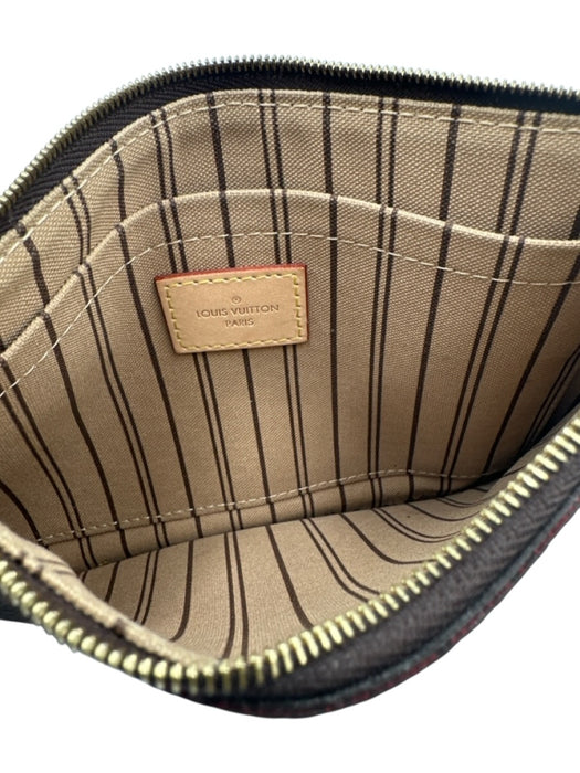 Louis Vuitton Brown Print Coated Canvas Damier Ebene Wristlet Pouch Clutch Brown Print