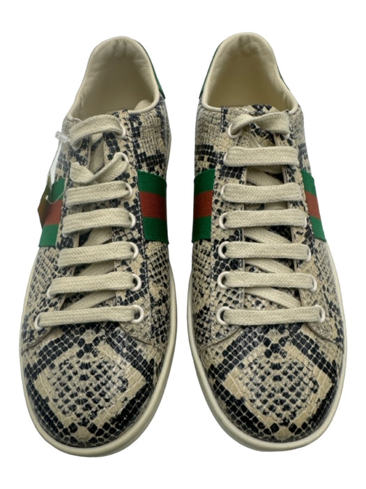 Gucci Shoe Size 36.5 Cream, Red, Green Leather Stripe Snake Skin Print Sneakers Cream, Red, Green / 36.5