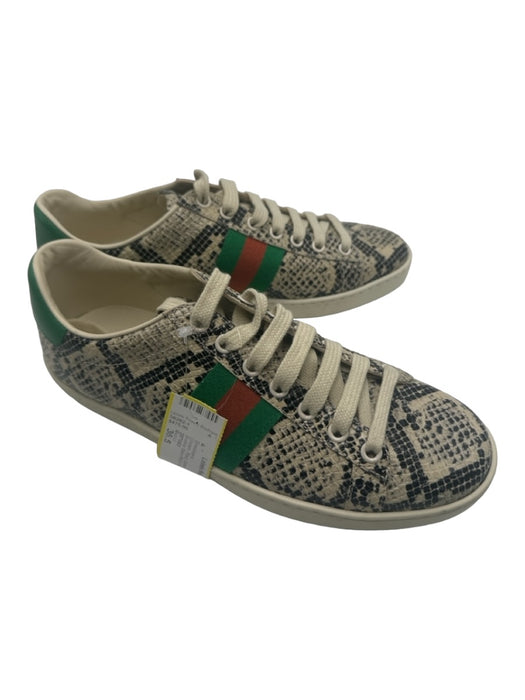 Gucci Shoe Size 36.5 Cream, Red, Green Leather Stripe Snake Skin Print Sneakers Cream, Red, Green / 36.5