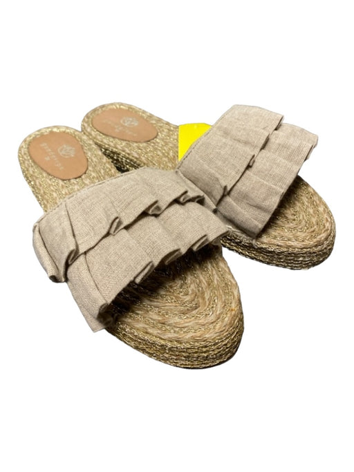 Guadalupe Shoe Size 39 Light Tan Gold Linen Open Toe Flat Slide Shoes Light Tan / 39