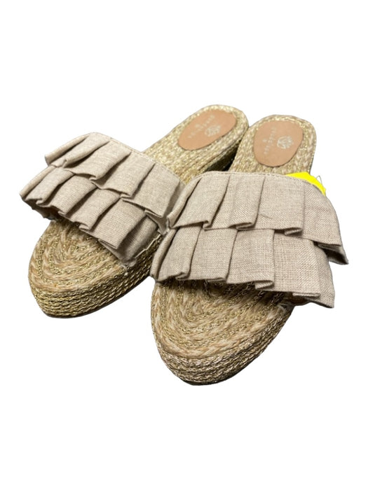 Guadalupe Shoe Size 39 Light Tan Gold Linen Open Toe Flat Slide Shoes Light Tan / 39