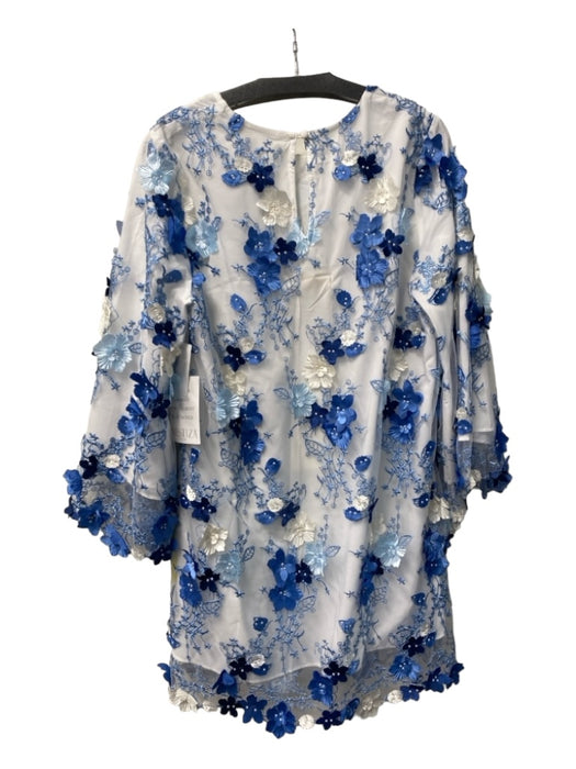 Mestiza New York Size Large White & Blue Polyester Round Neck Floral Lined Dress White & Blue / Large