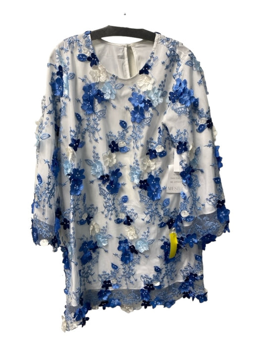 Mestiza New York Size Large White & Blue Polyester Round Neck Floral Lined Dress White & Blue / Large