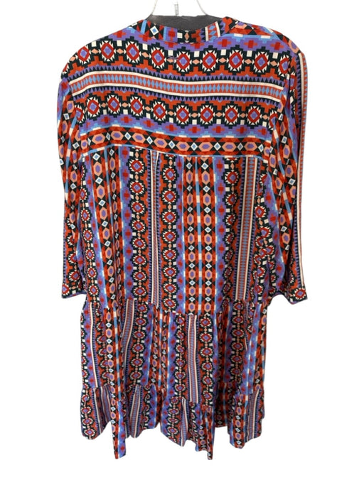 Tyler Boe Size M Orange & Purple Rayon Long Sleeve Aztec V Neck Midi Dress Orange & Purple / M