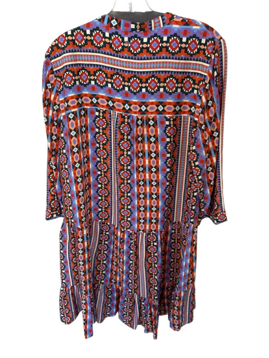Tyler Boe Size M Orange & Purple Rayon Long Sleeve Aztec V Neck Midi Dress Orange & Purple / M