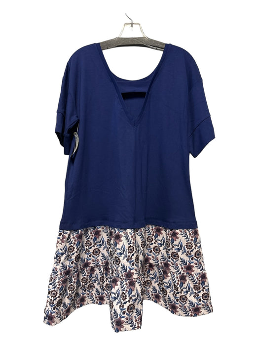 By Anthropologie Size M Blue & Purple Viscose Blend jaquard Short Sleeve Dress Blue & Purple / M