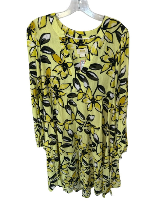 Maeve Size M Yellow & Black Cotton Floral V Neck Long Sleeve Mini Dress Yellow & Black / M