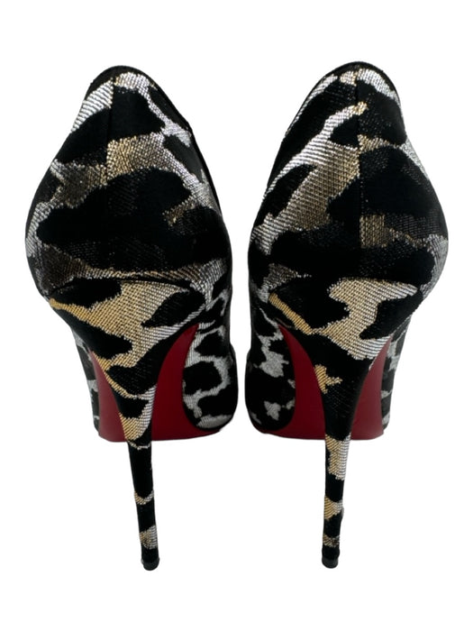 Christian Louboutin Shoe Size 38 Black Gold & Silver Canvas Pointed Toe Pumps Black Gold & Silver / 38