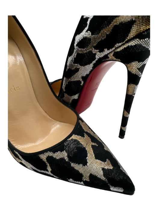 Christian Louboutin Shoe Size 38 Black Gold & Silver Canvas Pointed Toe Pumps Black Gold & Silver / 38