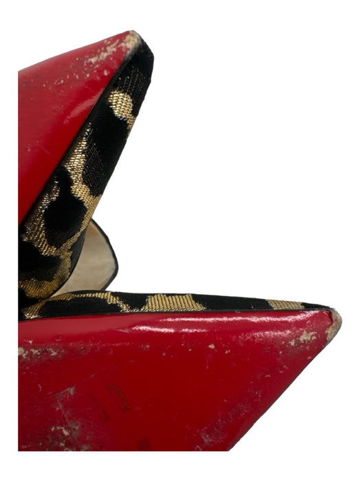 Christian Louboutin Shoe Size 38 Black Gold & Silver Canvas Pointed Toe Pumps Black Gold & Silver / 38