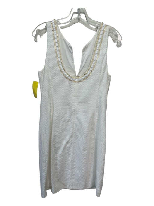 Lilly Pulitzer Size 10 White & Gold Cotton Textured Beaded Sleeveless Dress White & Gold / 10