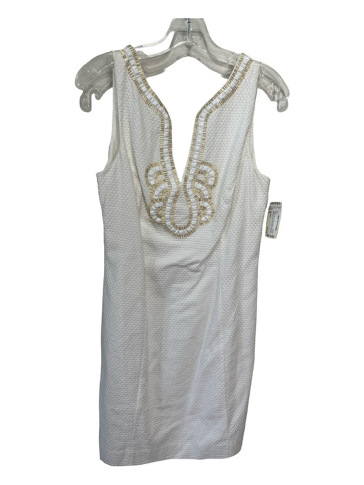 Lilly Pulitzer Size 10 White & Gold Cotton Textured Beaded Sleeveless Dress White & Gold / 10