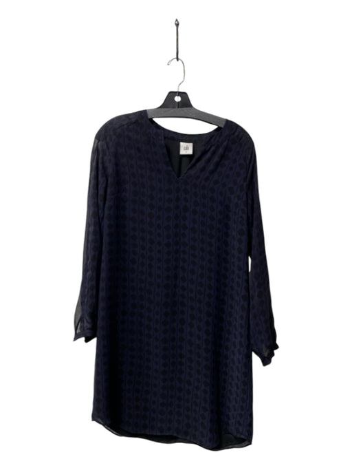 Cabi Size XS Navy Blue & Black Polyester V Neck Sheer Long Sleeve Dress Navy Blue & Black / XS