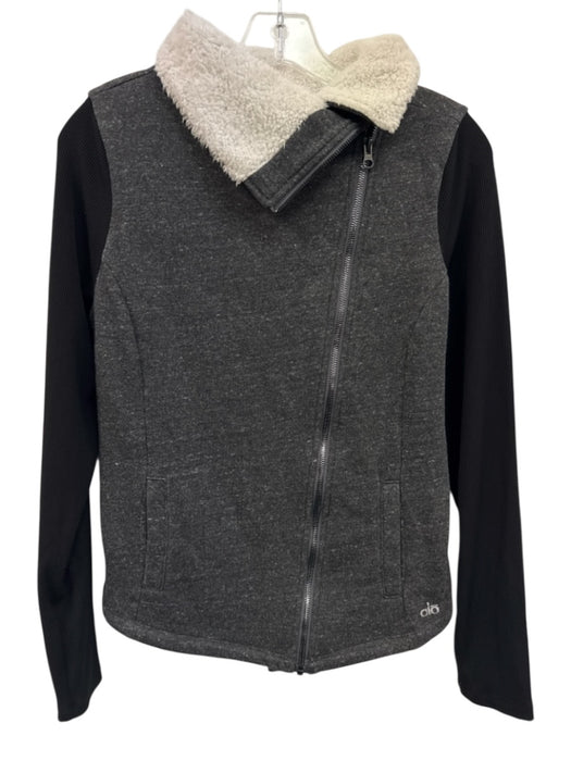 Alo Yoga Size M Black, Gray, White Polyester & Cotton Sherpa Fleece Jacket Black, Gray, White / M