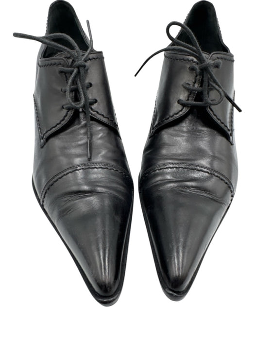Duccio Del Duca Shoe Size 37 Black Leather Pointed Toe Lace Up Midi Heel Loafers Black / 37
