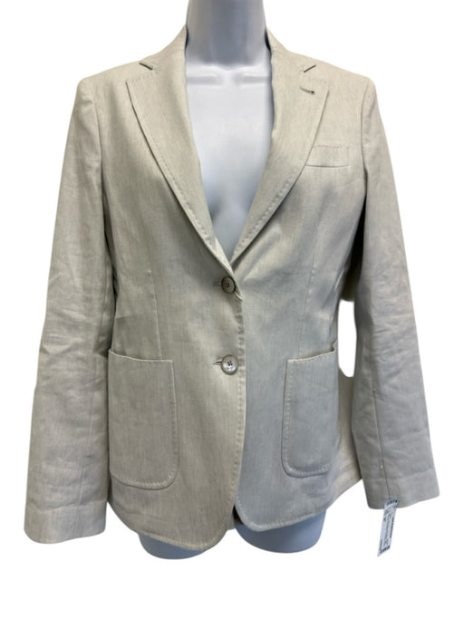 Lardini Size 40 Cream Gray Linen Blend Patch Pocket Long Sleeve Blazer Jacket Cream Gray / 40