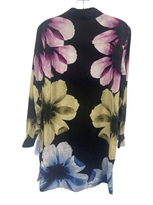 Equipment Femme Size XS Black & Multi Silk Floral Long Sleeve Button Front Dress Black & Multi / XS