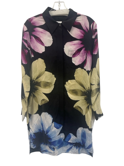 Equipment Femme Size XS Black & Multi Silk Floral Long Sleeve Button Front Dress Black & Multi / XS
