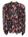 Anthropologie Size XS Navy, Red & Gray Polyester Long Sleeve Floral V Neck Top Navy, Red & Gray / XS