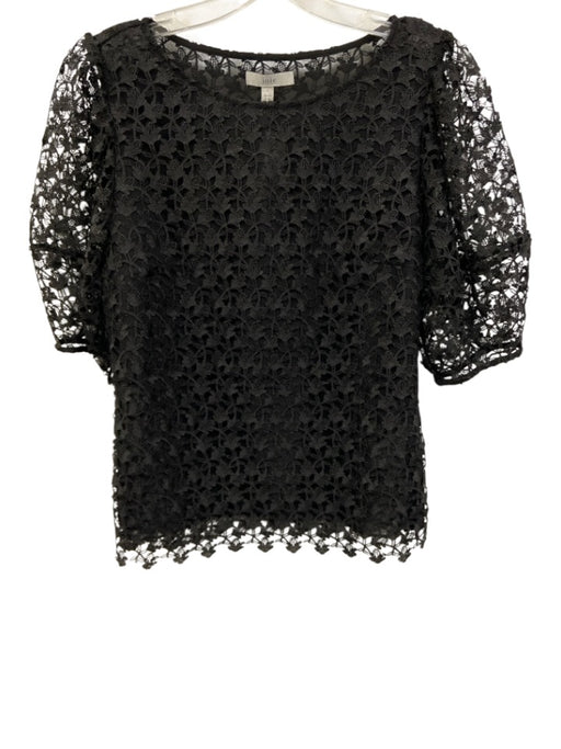 Joie Size 4 Black Polyester Short Sleeve Floral Lace Overlay Wide Neck Top Black / 4