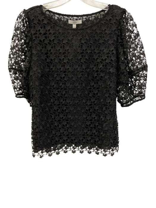 Joie Size 4 Black Polyester Short Sleeve Floral Lace Overlay Wide Neck Top Black / 4