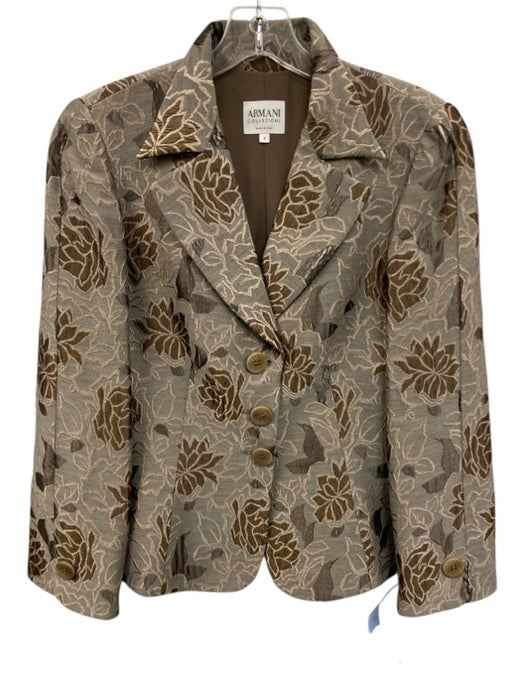 Armani Collezioni Size 8 Gray & Brown Viscose jaquard Floral 3 Button Jacket Gray & Brown / 8