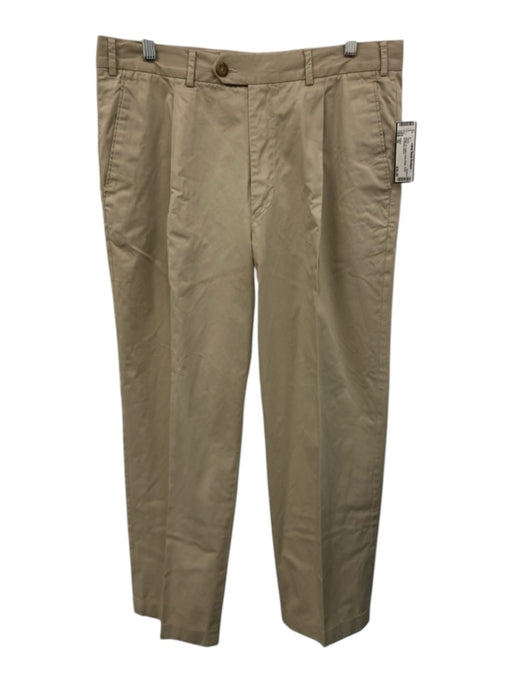 Zegna Size 52 Beige Cotton Solid Khaki Pleats Men's Pants Beige / 52