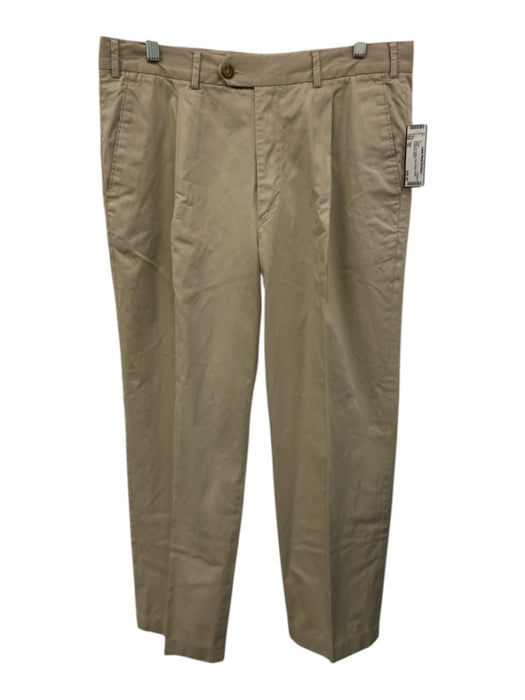 Zegna Size 52 Beige Cotton Solid Khaki Pleats Men's Pants Beige / 52