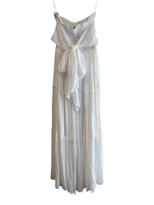 Aakaa Size M White Polyester Blend Strapless Shirred Bodice Tie Waist Dress White / M