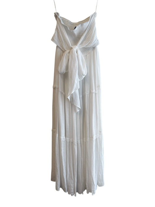 Aakaa Size M White Polyester Blend Strapless Shirred Bodice Tie Waist Dress White / M